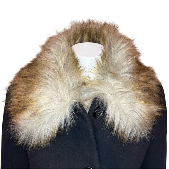 KATE SPADE NEW YORK Wool Coat w/ Faux Fur Collar Black Small - Picture 14 of 16